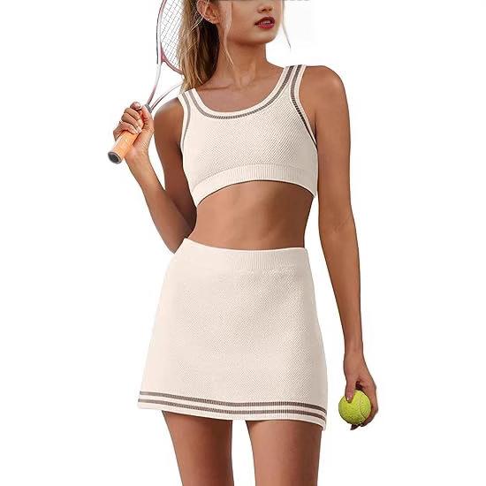 Women's Sports Outdoor Knitted Tennis Dress Suit
