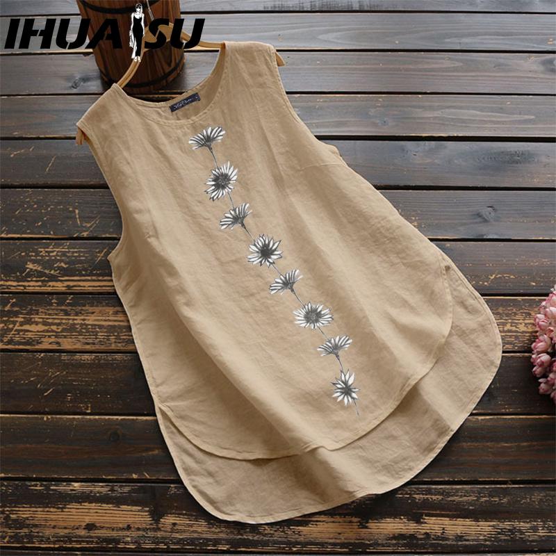 IHUASU Women's Fashion Casual Sleeveless O Neck Blouses & Shirts