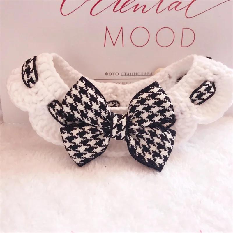 Red and Black Bow-knot Pet Collar Bib Saliva Towel Knitted Collar Cat Puppy Decoration Used for Small Pets Bow Tie Accessories