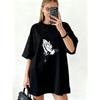 Übergroßes T-Shirt-Kleid Schwarz Betende Hände Mit Rosenkranzkreuz Aufdruck Lässige Streetwear Für Frauen
