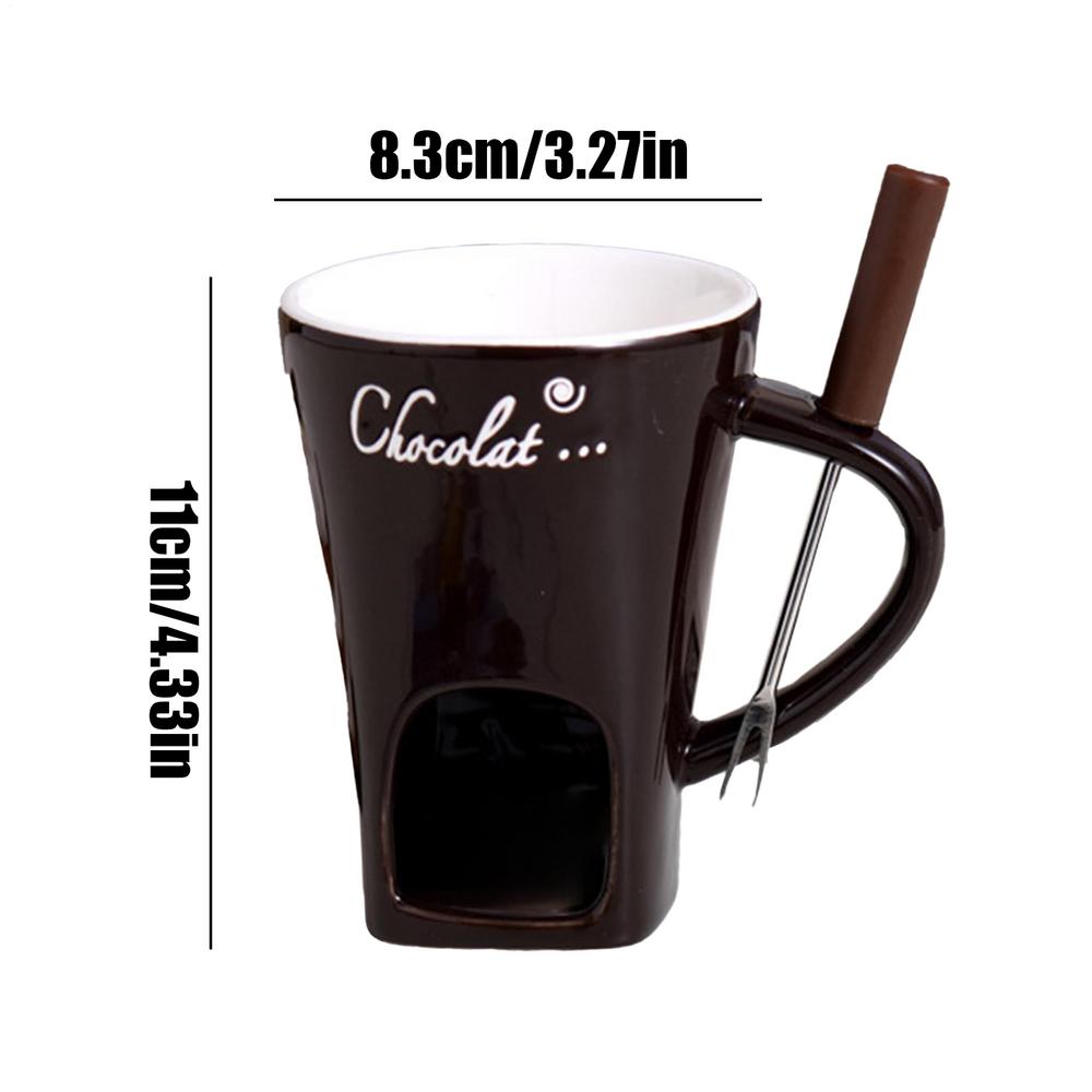 

Fondue Mug Heat Resistant Warmer With Fork Chocolate Melting Mugs For Dipping Butter Dessert Beverage Dinner Wedding Party коричневий