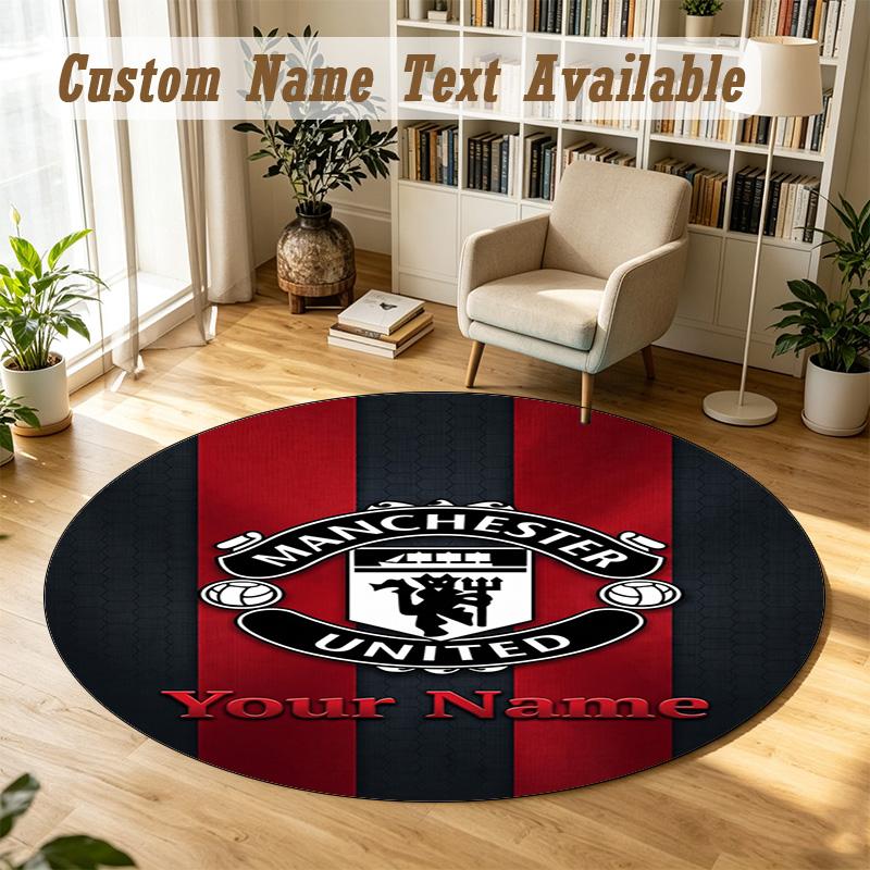 Round Rug Custom NameManchester United Pattern Non Slip Carpet Home Floor Decor