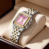 AIMANA Elegant Ladies Two-Tone Watch White Square Roman Dial Waterproof Quartz Stainless Steel Strap Dress Wristwatch Gift for W