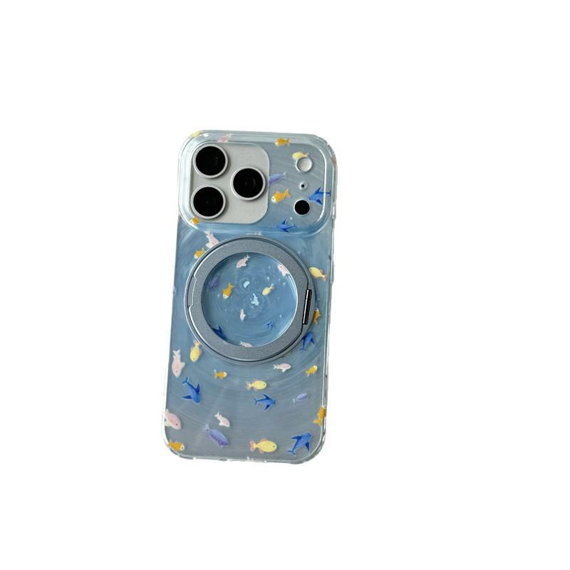 

Gradient Blue Cute Fish Pivot Stand Phone Case for Apple 17 Pro Max & 16 Pro, Double Layer Protection Apple 16 Pro