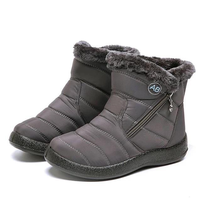 Mode Schnee Damenstiefel Bequeme Damenstiefel Wasserdichte Damenschuhe Reißverschluss Schuhe Frau Weiches Fell Damen Winterstiefel