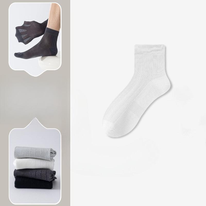 Seidenstrümpfe für Herren, mittellang, Sommernetz, atmungsaktiv, weiß, antibakteriell, Kurzrohr-Stil 1 pair white