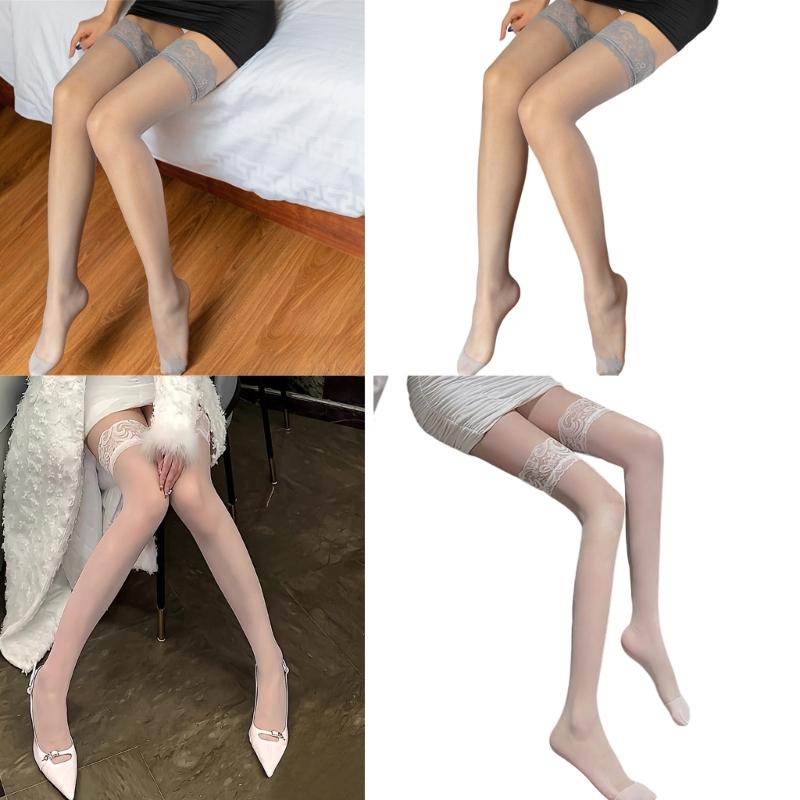 Thigh High Stockings with Antiskid Silicone Lace Top Silk Stays Up Pantyhose Women Over The Knee Socks Cosplays Costume