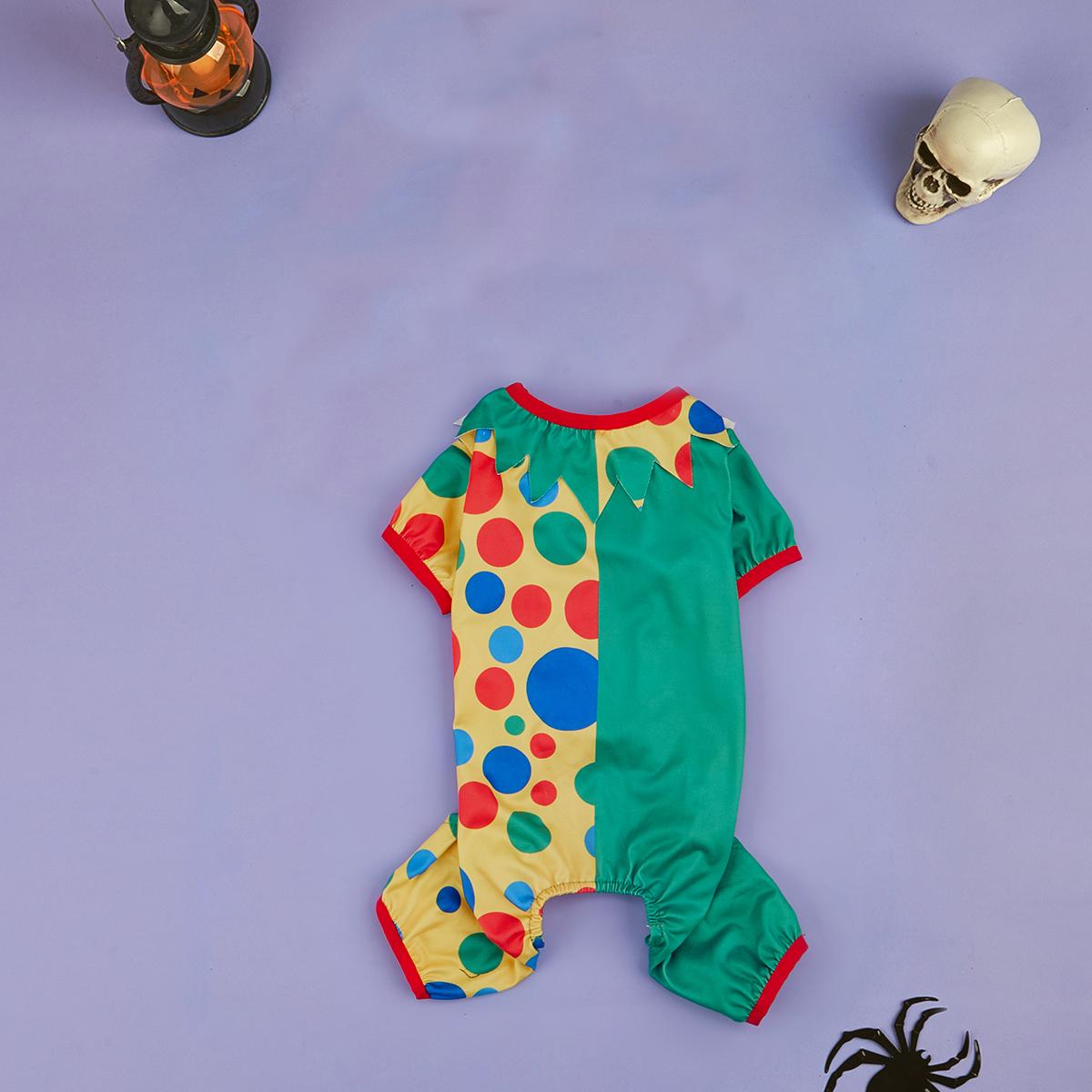 

Dog Halloween Costume Funny Clown Style Onesies with Colorful Wig ,Green & Polka-Dot Printed Dog Cosplay Clothes for Small Dogs XS（old） разноцветный