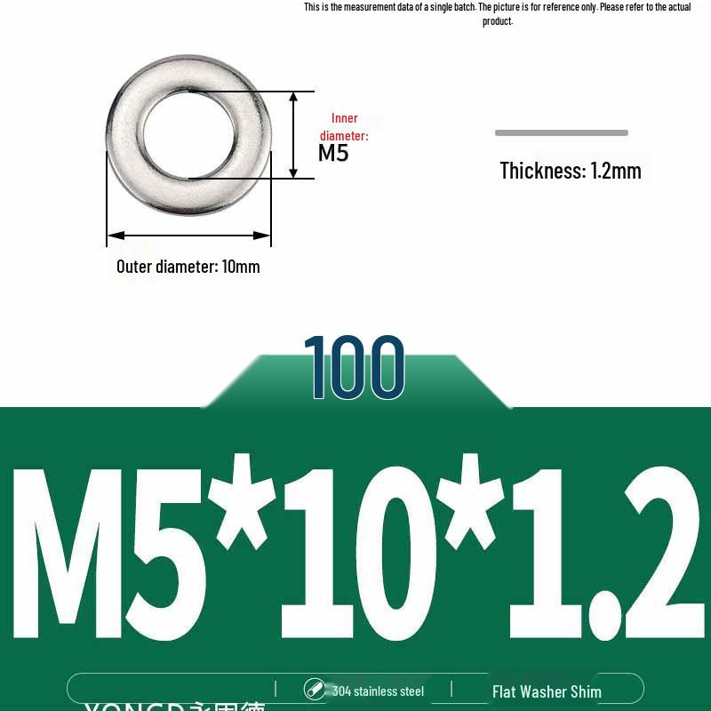304 Stainless Steel Thickened Flat Washer / Ultra-thin Metal Gasket, Sizes M1.6-M10
