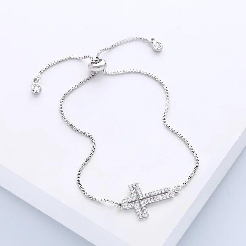 Stylowy miedziany zestaw Zirkoniowy Krzyż Bransoletka Męska I DAMSKA Złoto-miedziany Kolor Prosty Regulowany Łańcuszek Bransoletka Imprezowa Zirkon