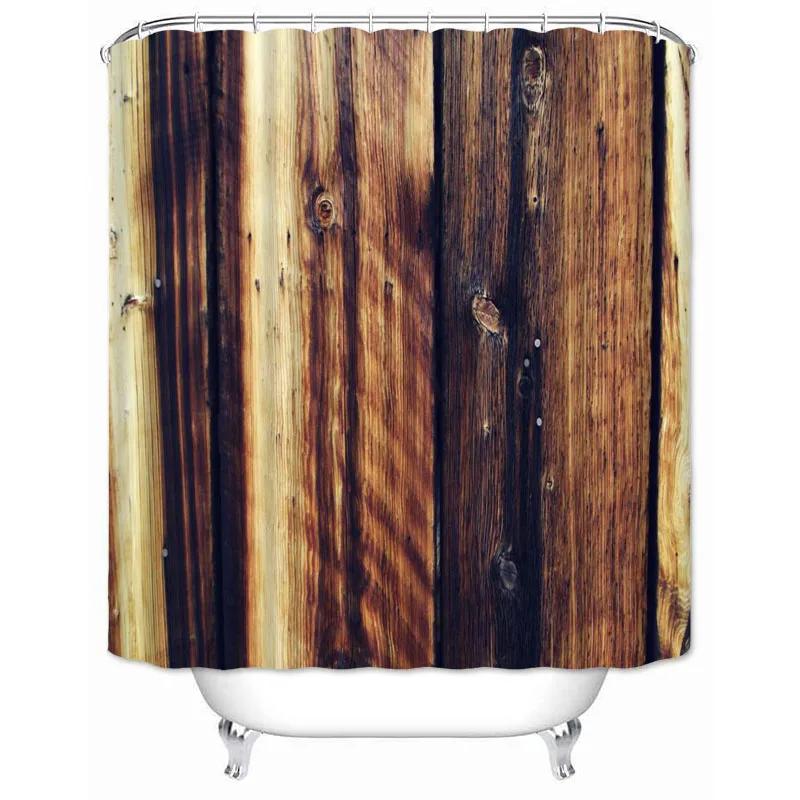 Rustic Shower Curtain Vintage Vertical Wood Planks Distressed Rustic Hardwood Design Fabric Bathroom Curtains Decor with Hooks