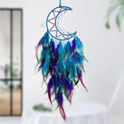 Łapacz snów Indian Moon Wind Chimes, ręcznie tkany, piórkowy, ścienny ornament do pokoju, kreatywny wisiorek do samochodu, prezent urodzinowy, wystrój domu