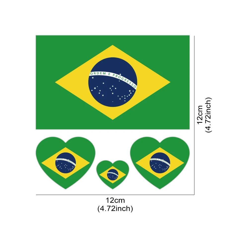 4pcs Brazil Flag Heart Shaped Car Stickers Auto Motorcycle PVC Sticker Waterproof Styling Decal Car Exterior Accessories