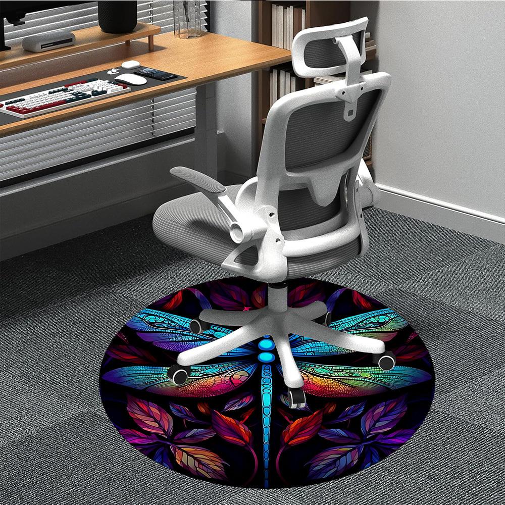 1PC Dragonfly StainedGlass Office Round Area Rug, Mat Suitable ForOffice, Under Office Chairs Bedroom Living Room Home Decor, Room Deco