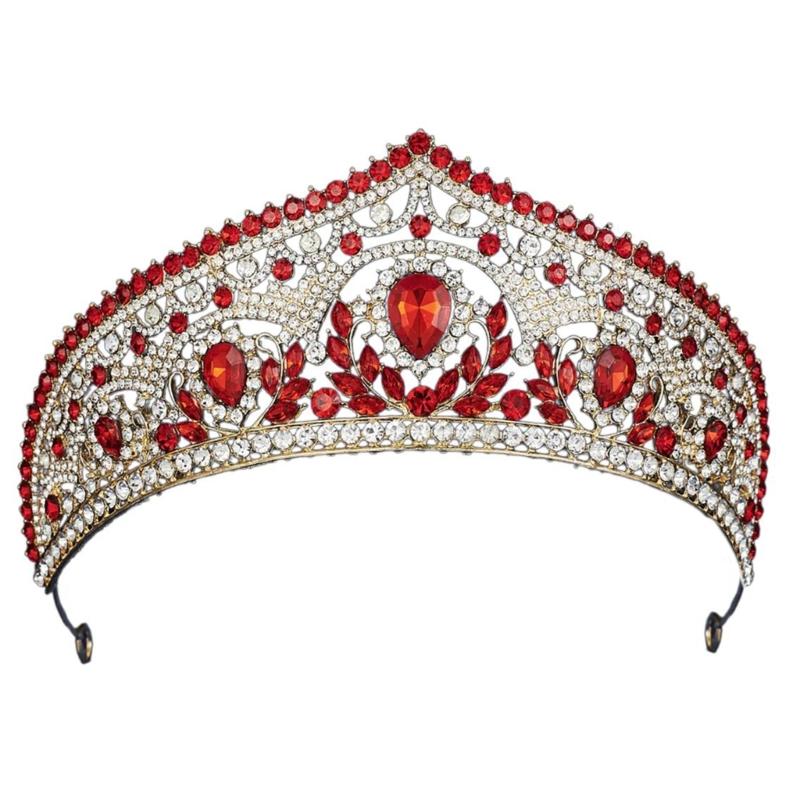 

Birthday Party Crown Sparkling Headwear Fashionable Hairpiece Elegant Headbands for Bride and Special Occasion червоний/золотий