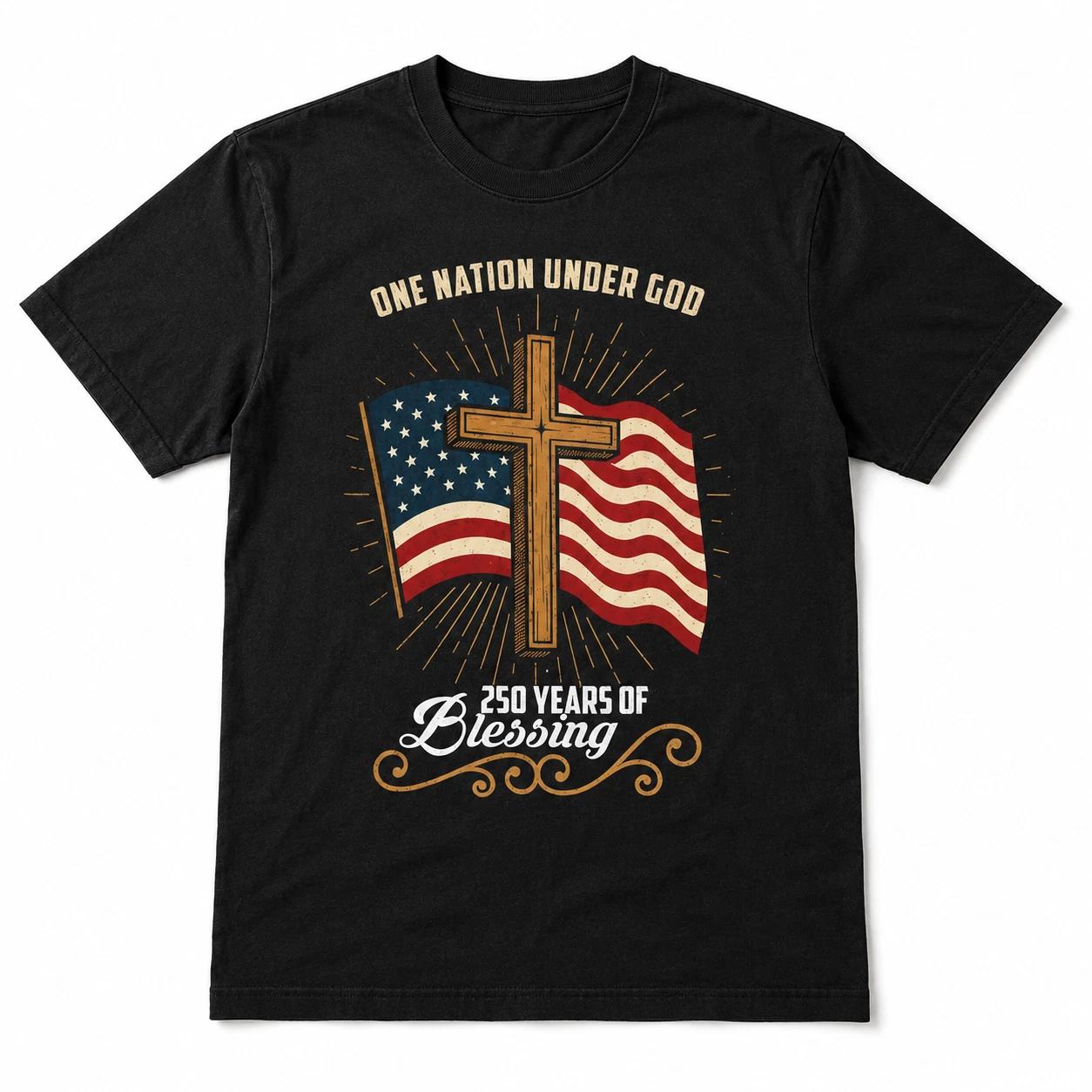 USA 250 Years Flag Cross Faith Freedom Patriotic Graphic Men s T-Shirt XXXXL
