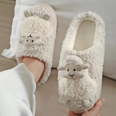 Neue Winter Niedlichen Lamm Baumwolle Hausschuhe Frauen Mode Innen Pelzigen Plüsch Hausschuhe Weibliche Winter Schlafzimmer Warme Flauschige Gemütliche Hause Schuhe