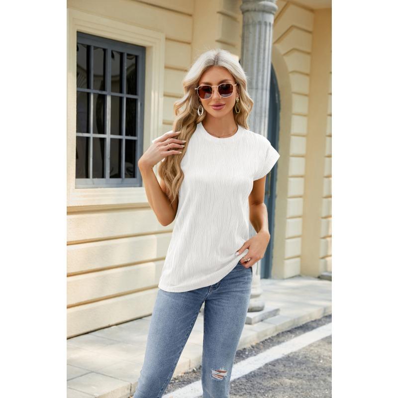 YYFS Moteriškos mados laisvalaikio vasaros pavasario vienspalvės spaudos palaidinės ir marškiniai trumpomis rankovėmis su iškirpte