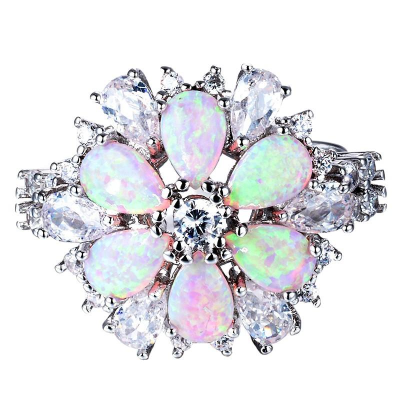 Shine Hot Sale Light Pink Opal Opal Stone Flower Ring Men's Vintage Ring Accessories