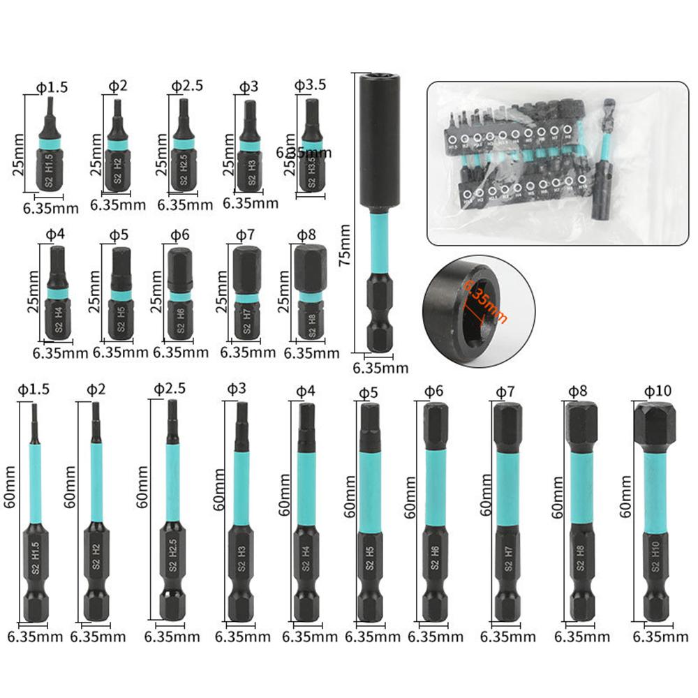 21Pcs/Set S2 Alloy Steel 1/4 Inch Hex Shank Magnetic Screwdriver Bits Set with Extension Bar for Power Tools