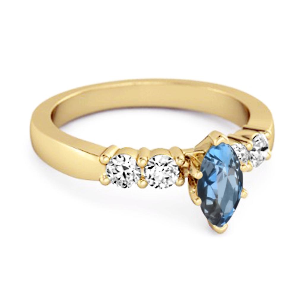 London Blue Topaz Tapered Five- 925Stone Ring - 925 Sterling Silver Gold Vermeil