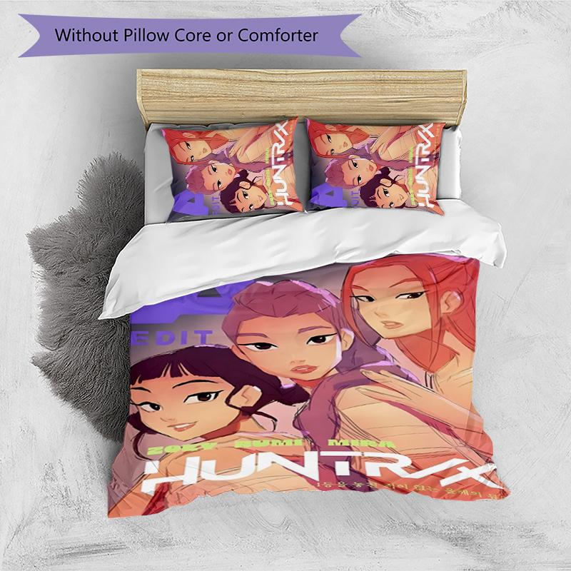 KPOP Hunter 3dílná sada povlečení Uzavírání na zip Obsahuje 1 povlak na přikrývku & 2 povlaky na polštář pro všechna roční období Ložnice Domácí Dekorace Koleje