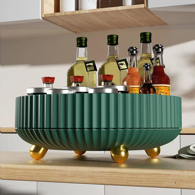 360 Rotating Cosmetic Organizer Non-Slip Cabinet Makeup Storage Tray Kitchen Plastic Seasoning Bottle Storage Box Fruit Tray