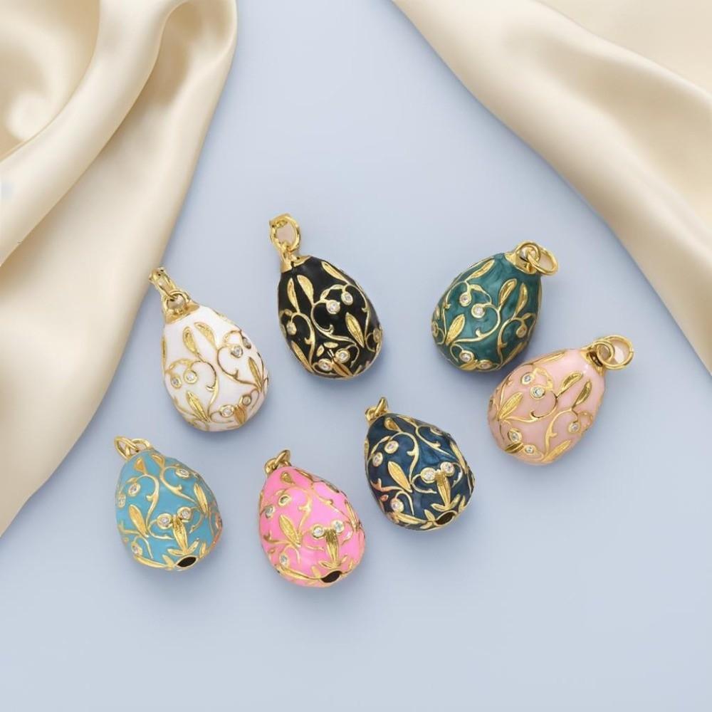 Bohemia Colorful Enamel Pendant Copper Necklace Pendant Chic Easter Egg Crystal Pendant  Ladies