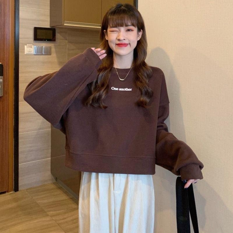 

Модный женский осенне-зимний свитер с круглым вырезом и короткими рукавами, женские свободные топы без кепки L коричневый