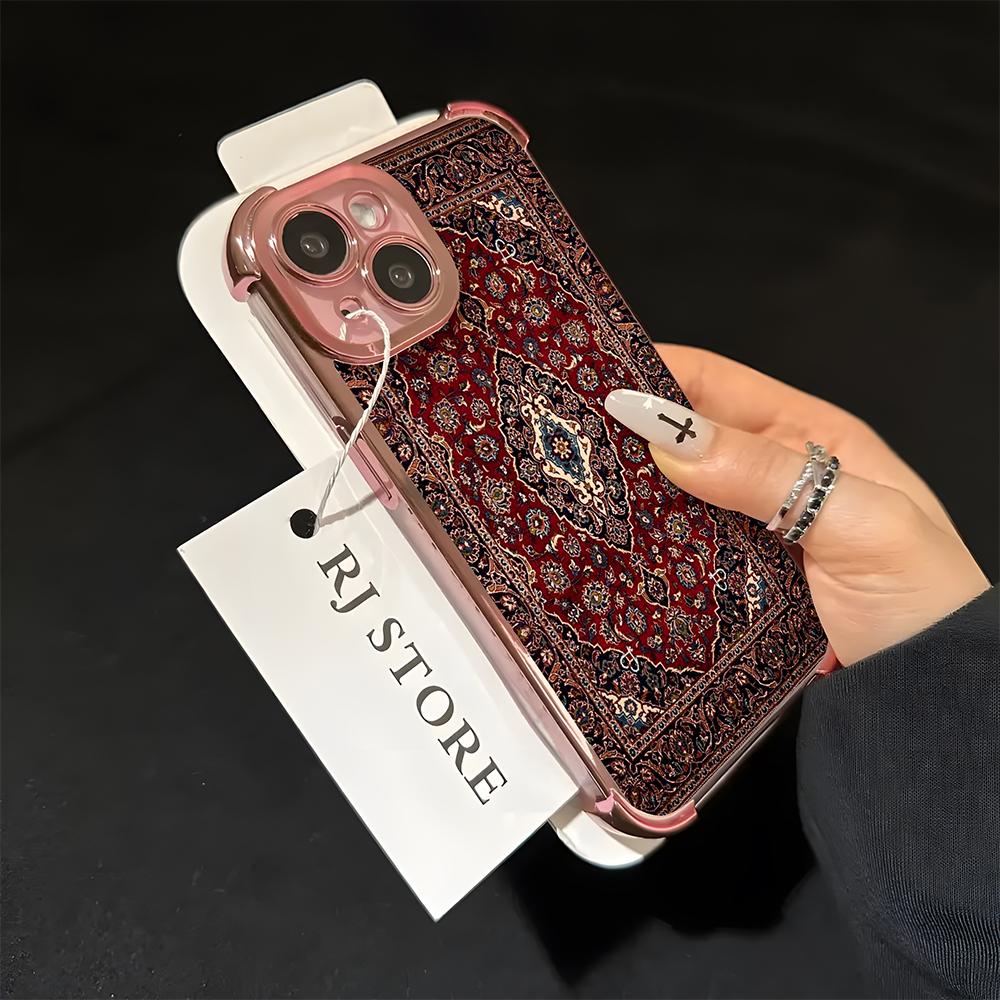 Persian Carpet Floral Pattern Plating Phone Case For iPhone 17 Air 16e 15 14 13 12 11 Pro Max Plus Mini SE Anti-Fall Airabag