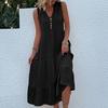 Summer Women Dress Sleeveless V Neck A-Line Knee-Length Solid Color