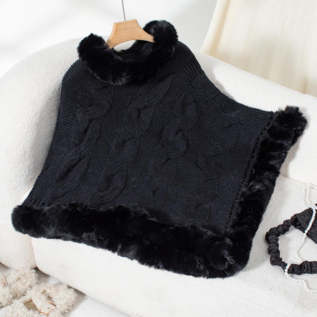 Women's Autumn and Winter Large Size Sleeve Knitted Wool Collar Thickened Thick Crest Shawl Loose Sweater Cape Top Women 6 Colors