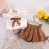 2025 Summer Trendy Girls' Two-Piece Set: Ruffled Sleeve Shirt & Bloomers