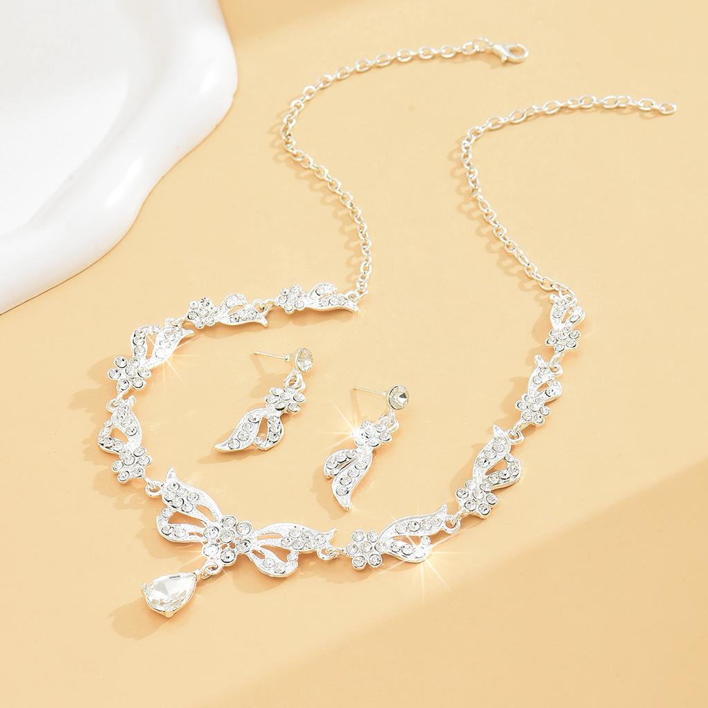 3 pieces of women's trendy bow, water drop earrings, necklace, Zircon set, wedding, banquet, party, and holiday gifts