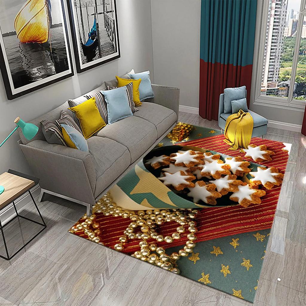 Christmas Ornament Theme Christmas Bell Carpet Living Room Bedroom Bathroom Large Area Decoration Mat Non Slip Festival Carpet