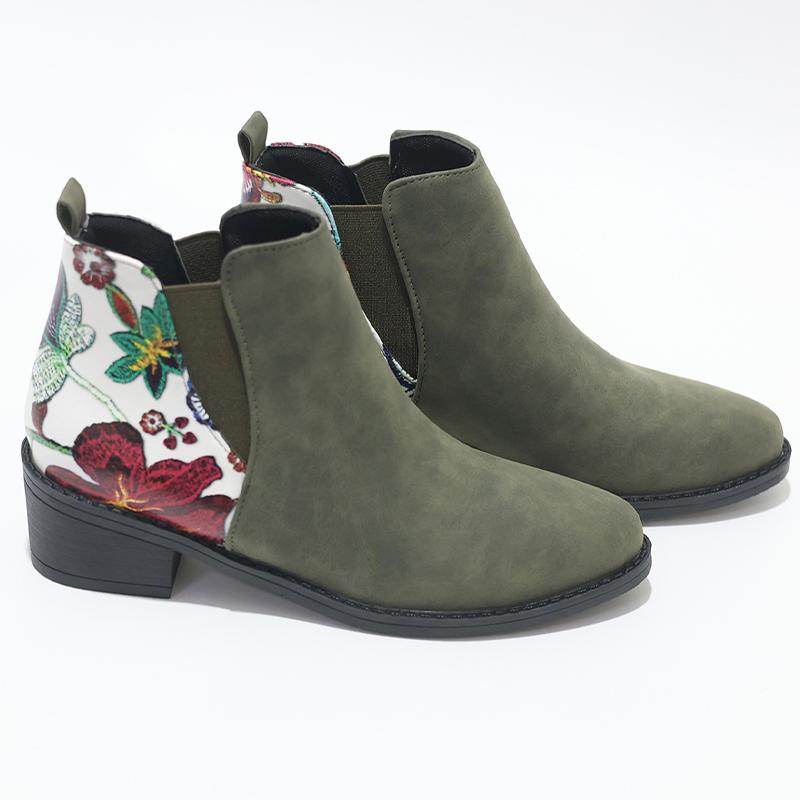 Print Random Women Ankle Boots Suede Pointed Toe Designer Mid Heels Shoes 2025 Trend Chunky Classic Winter Chelsea Botas Mujer