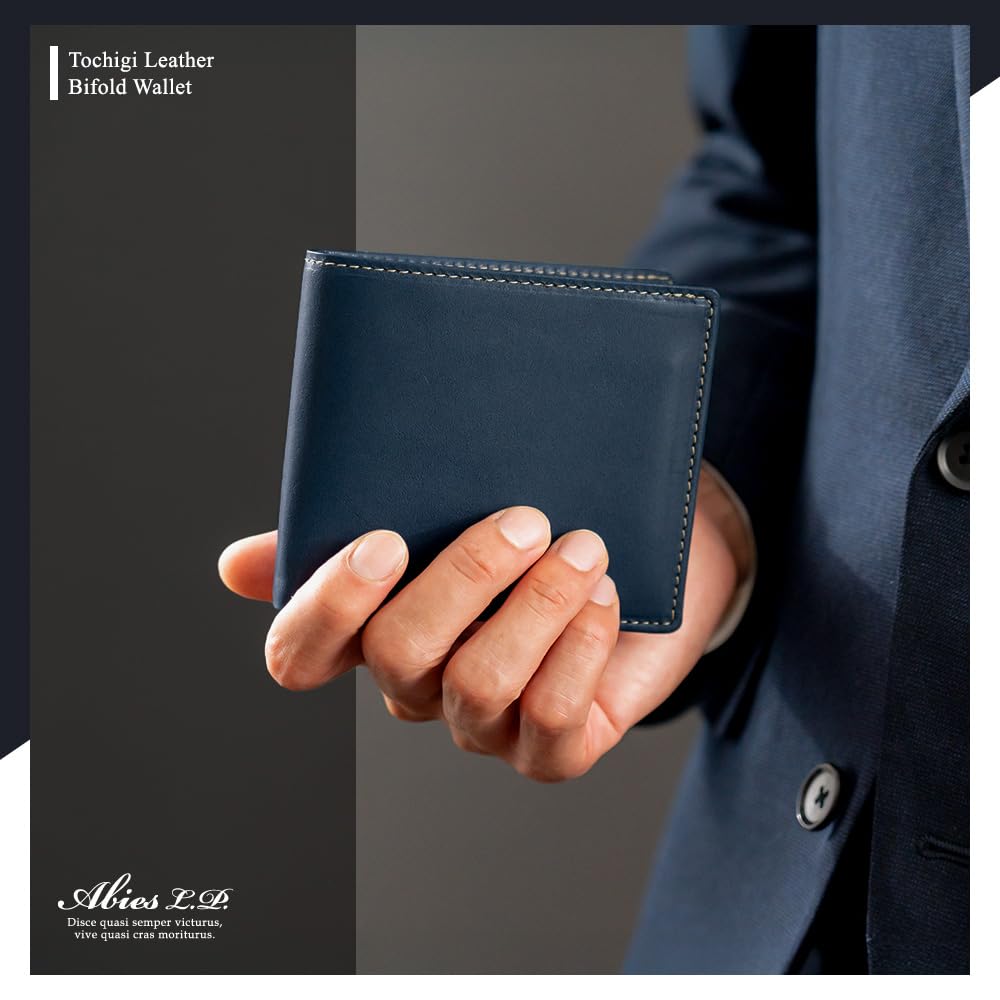Made in Japan Tochigi Leather Cowhide Genuine Leather Wallet Blue [Abies] Bi-fold
