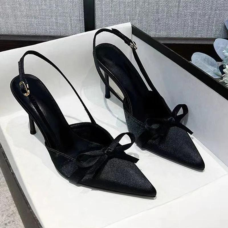 Bow Sexy High Heels Sandals Women Pointed Toe Heeled Shoes 2025 New Summer Dress Slippers Woman Pumps Sandalias Mujer