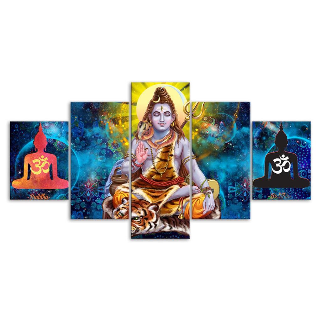 Lord Shiva Giving Blessing Meditation 5 Piece Five Panel Wall Canvas Print Modern Art Poster Picture Home Decor Gift For Him For Her