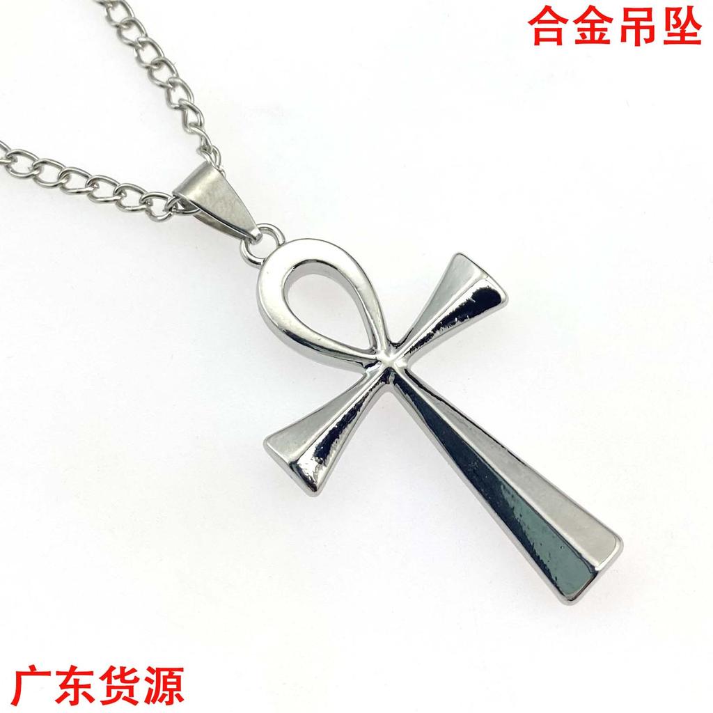 Glossy Men'S Necklace Ancient Egyptian Talisman Of Life Pendant Sweater Chain