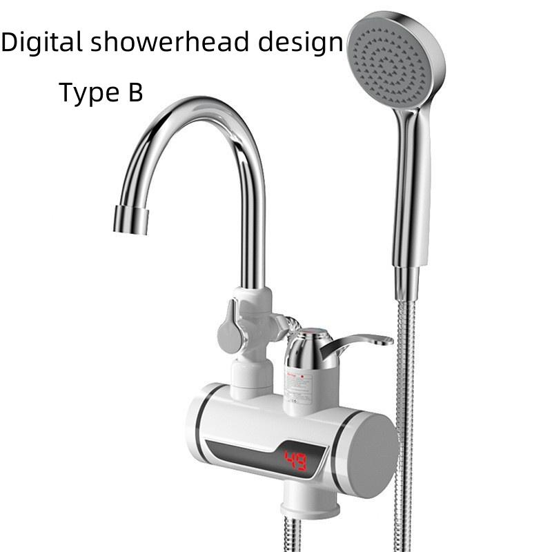 3000W Household Digital Display Electric Faucet Kitchen Hot and Cold Dual Purpose Heater Instant Heating Stainless Steel Faucet