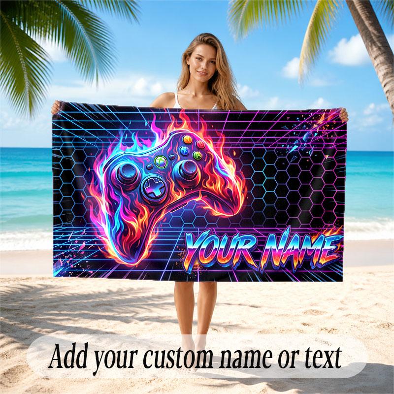 Neon Colorful Theme Soft Beach Towel Personalized Custom Name Text Towel Portable for Beach Pool Travel