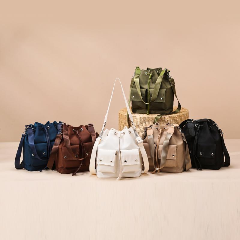Large Capacity Drawstring Bucket Bag, Multi-pocket Shoulder Bag, Casual Handbag