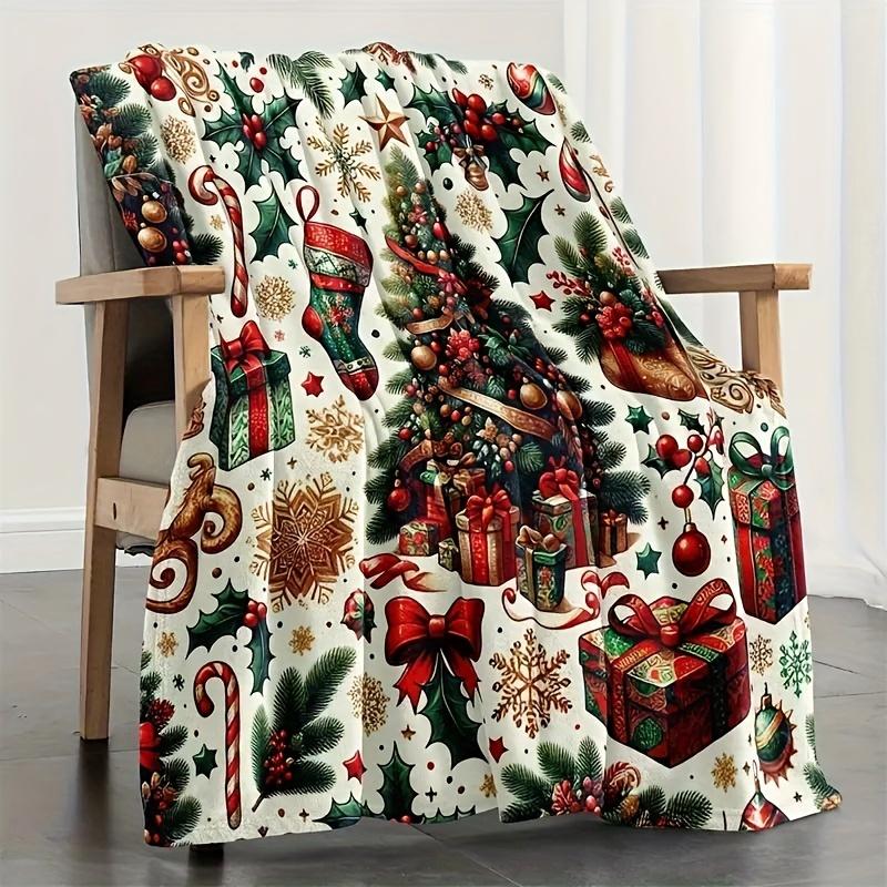 Christmas Tree Pattern Blanket - Machine Washable, Soft for Sofa/Camping, Ideal for All-Season Travel & Home Decor