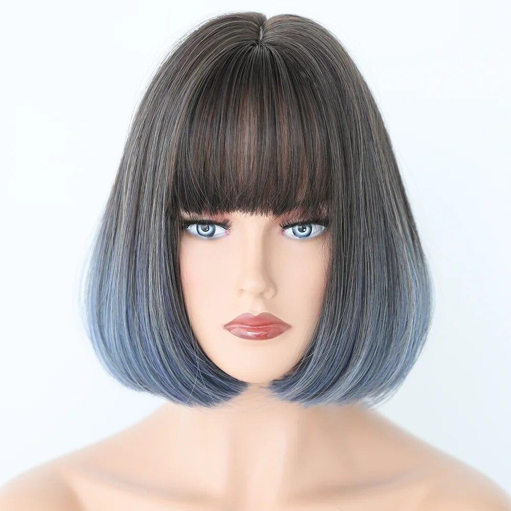 Černá s bílou Bob paruky s ofinou Krátké rovné paruky pro ženy Zajímavosti Paruka Cosplay Party Blackpink Korea Paruka