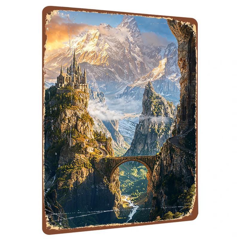 

Fantasy Mountain Castle Metal Wall Art Home Decor Living Room 20x30cm（7.8x11.8inch）