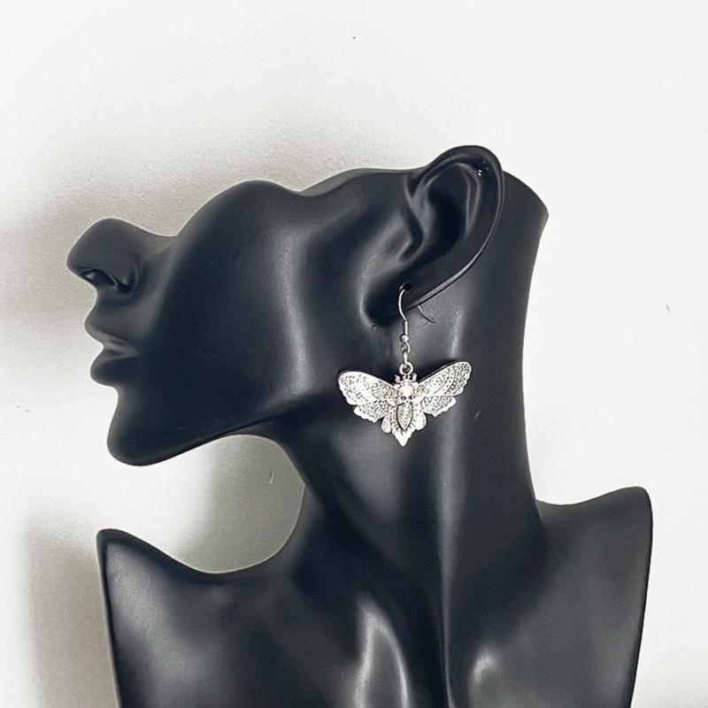 1 Pair European and American Metal Hook Earrings Retro Fashion Halloween Butterflies Skull Pendant Earrings for Women