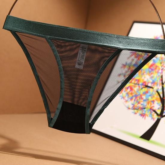 Women Sexy Briefs Low-rise Elastic Waistband Seamless Mesh Yarn Underwear Solid Color Lightweight Panties