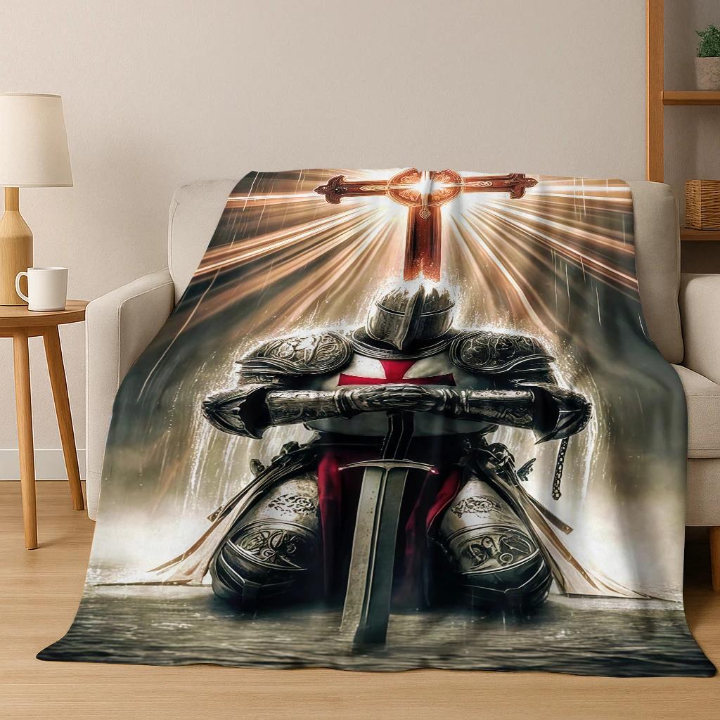 Medieval Retro Knight dark Flannel Blanket Soft Warm Blanket for Bedroom Room Living Room Bed Office Travel Camping Picnic Gift