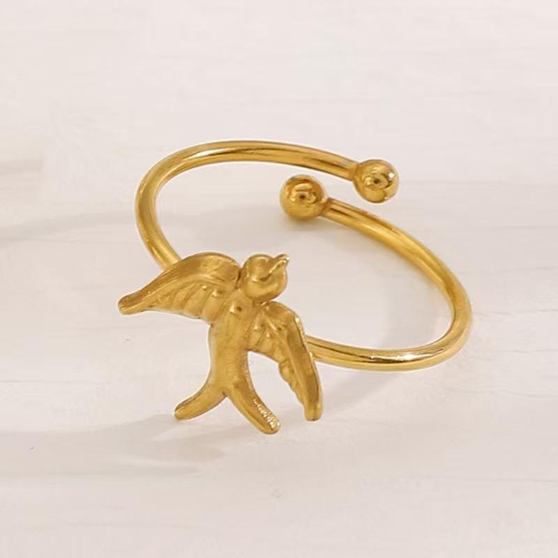 Stainless Steel Peace Dove Open Ring – Retro Titanium Steel Bird Design